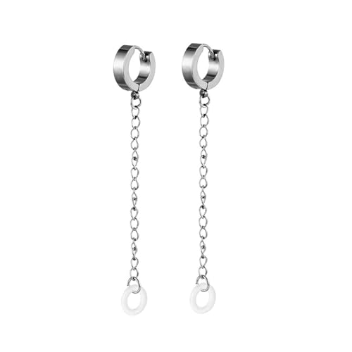 Ohrringe Damen Modeschmuck, Silber Ohrringe Set Creolen Edelstahl Hochglanzpolierter Kreis mit Kette 9X4mm für Muttertag Schmuck von Wycian