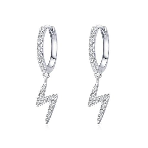 Ohrringe Damen Set, Creolen Silber Klein S925 Sterling Zirkonia Pave Lightning Cz 12X26mm für Neujahr Schmuck von Wycian
