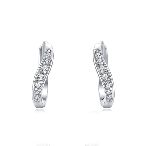 Ohrringe Damen Set, Ohrringe Silber Creolen Klein S925 Sterling Zirkonia Kurve 12.8X3mm für Engagement Schmuck von Wycian