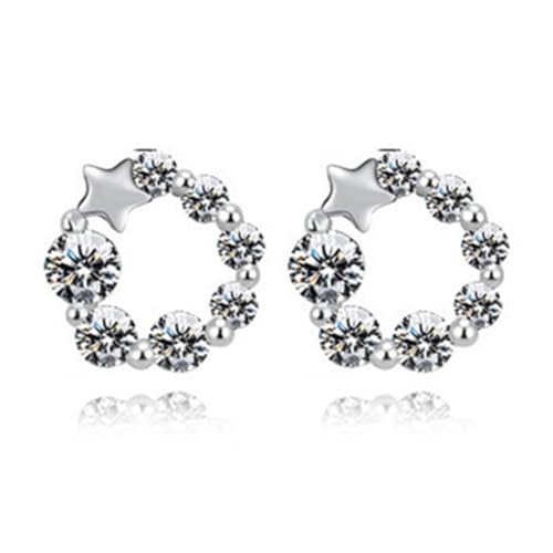 Ohrringe Damen Set, Silber Ohrringe Damen Versilbert Kreis Zirkon Stern 9mm für Engagement Schmuck von Wycian