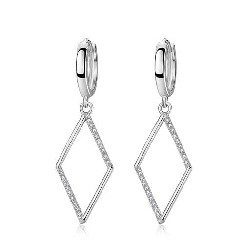 Ohrringe Damen Set, Zirkonia Ohrringe Hängend Versilbert Rautenform 42X13mm für Hochzeit Schmuck von Wycian