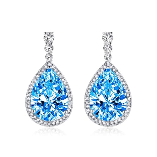 Ohrringe Damen Stecker, Ohrstecker Blau Blau S925 Sterling Silber Legierung Zirkonia Träne 22.7X12.1mm für Neujahr Schmuck von Wycian