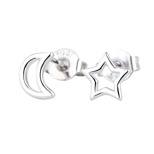 Ohrringe Damen Stecker, Silber Ohrringe Piercing Versilbert Hohler Sternmond für Hochzeit Schmuck von Wycian