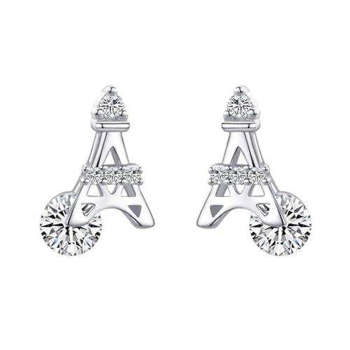 Ohrringe Damen Stecker, Silber Ohrstecker Damen 925 Zirkonia Eiffelturm 7X11mm für Vatertag Schmuck von Wycian