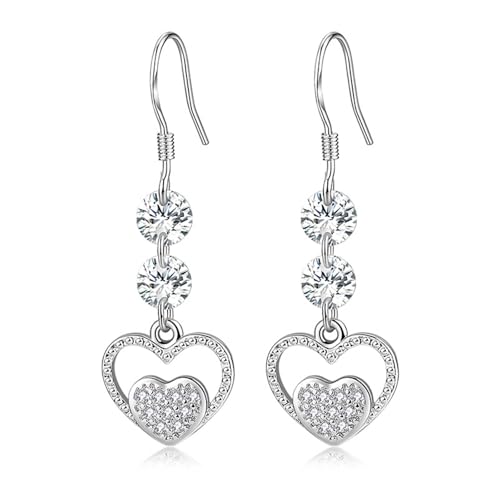 Ohrringe Damen Vintage, Ohrringe Damen Weiß Zirkonia Herzform 12mm für Abschluss Schmuck von Wycian