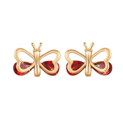 Ohrringe Damen Vintage, Ohrringe Gold Blumen Schmetterling mit Birnenförmigem Rotem Zirkonia 12X16mm für Engagement Schmuck Ohrringe Damen Vintage, Ohrringe Gold Blumen Schmetterling mit Birnenförmigem Rotem Zirkonia 12X16mm für Engagement Schmuck von Wycian