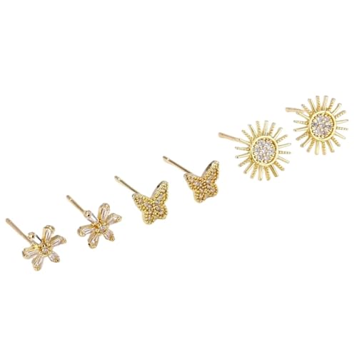 Ohrringe Damen Vintage, Ohrringe Gold Blumen Zirkonia 6 Stück mit Blumen Schmetterling Sonne für Vatertag Schmuck von Wycian