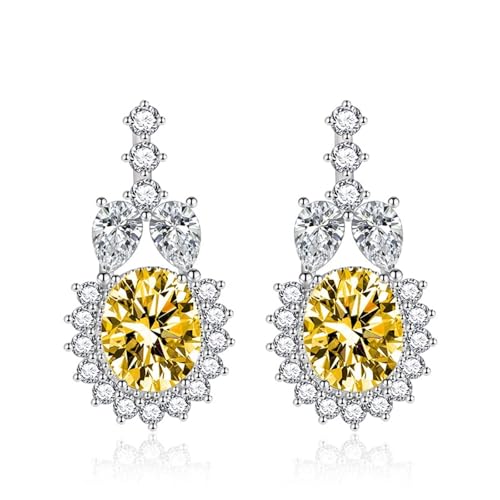 Ohrringe Damen Vintage, Silber Ohrringe Damen 925 Hängend Gelb Luxus-Stil Multi Zirkon 22.6X12.5mm für Vatertag Schmuck von Wycian