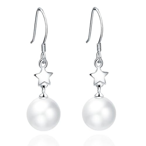Ohrringe Hängend, Damen Ohrringe Weiss Sternenmuster mit Perle 35X10mm für Abschluss Schmuck von Wycian