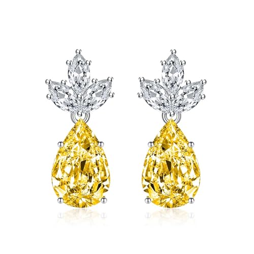 Ohrringe Hängend, Ohrringe Damen Blumen Gelb Süße Blumen mit Tropfenförmigen Zirkonen 22X9.2mm für Neujahr Schmuck von Wycian
