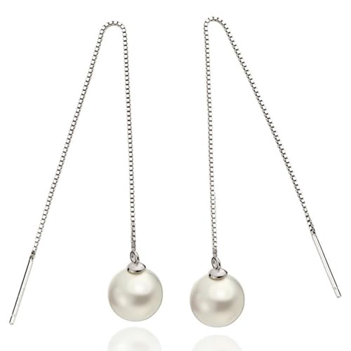 Ohrringe Hängend, Ohrringe Damen Silber Versilbert Perle und Quaste 92mm für Vatertag Schmuck von Wycian