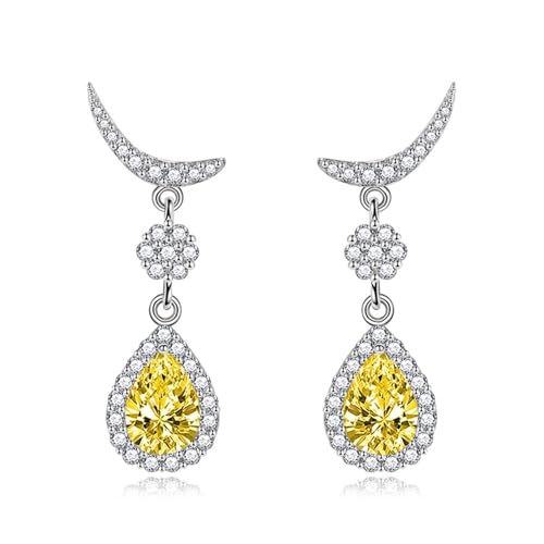 Ohrringe Hängend, Ohrringe Hängend Silber 925 Gelb Süßer Halbmond mit Wassertropfen-Zirkon 33X9mm Damen Hochzeit Schmuck von Wycian