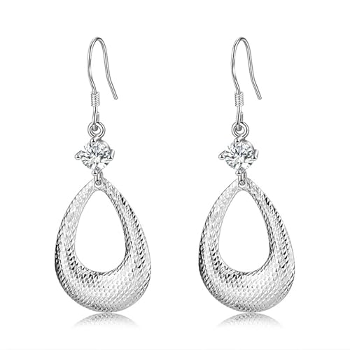 Ohrringe Hängend, Zirkonia Ohrringe Hängend Versilbert Muster Tropfen 48X17mm für Damen Engagement Schmuck von Wycian