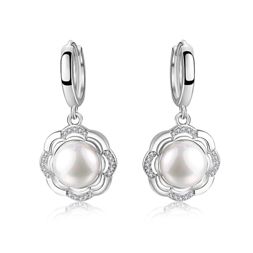 Ohrringe Hängend Cool, Ohrringe Hängend Stein Versilbert Perlenblumen mit Zirkonia 35X16.8mm für Damen Geburtstag Schmuck von Wycian