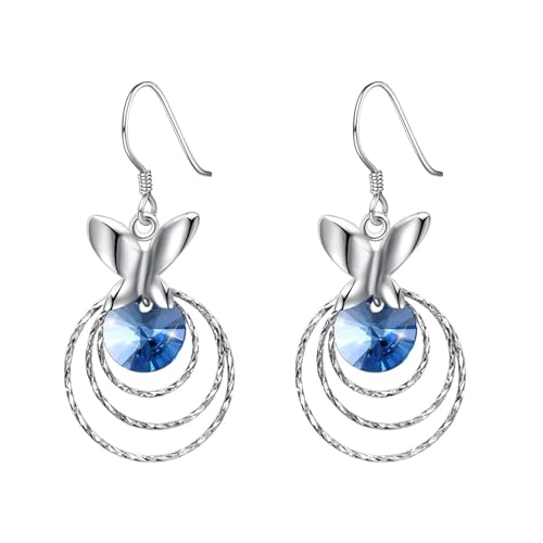 Ohrringe Hängend Cool, Ohrringe Silber 925 Hängend Blau Kristall Schmetterlingskreis 35X17mm für Damen Geburtstag Schmuck von Wycian