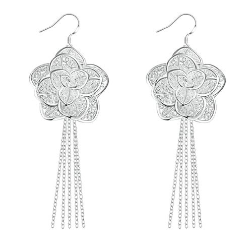 Ohrringe Hängend Cool, Silber Ohrringe Set Versilbert Blume für Damen Abschlussball Schmuck von Wycian