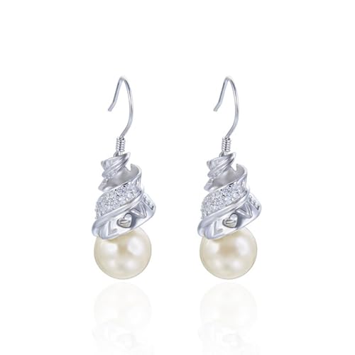 Ohrringe Hängend Cute, Damen Ohrringe Silber 925 Hängend Perle und Zirkonia Auf Dem Spiralblatt mit Liebe Eingraviert Geburtstag Schmuck von Wycian