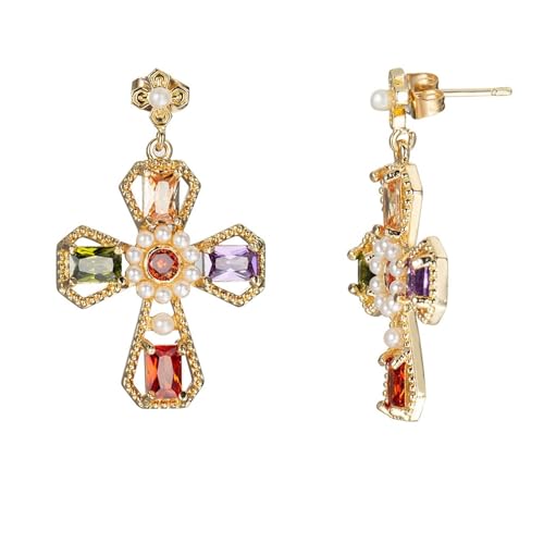 Ohrringe Hängend Cute, Ohrringe Hängend Stein Bunt Versilbert Kreuzen für Damen Valentinstag Schmuck von Wycian