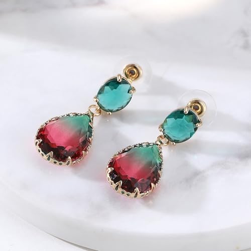 Ohrringe Hängend Cute, Ohrringe Hängend Stein Grün Rot Wassertropfen 34X14mm für Damen Vatertag Schmuck von Wycian