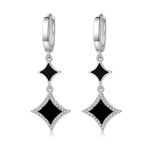 Ohrringe Hängend Cute, Zirkonia Ohrringe Hängend Schwarz Versilbert Retro-Stars 45X16mm für Damen Hochzeit Schmuck Ohrringe Hängend Cute, Zirkonia Ohrringe Hängend Schwarz Versilbert Retro-Stars 45X16mm für Damen Hochzeit Schmuck von Wycian