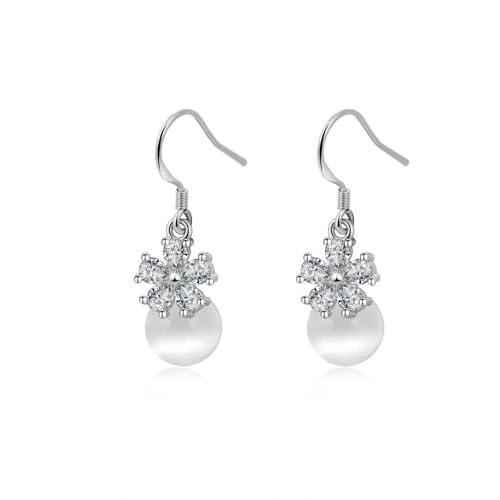 Ohrringe Hängend Cute, Zirkonia Ohrringe Hängend Weißgold Blumenmuster 32X10mm für Damen Geburtstag Schmuck von Wycian