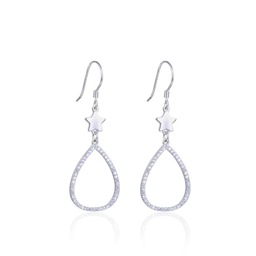 Ohrringe Hängend Damen, Ohrringe Hängend 925 Silber Zirkonia Hohlstern mit Tropfen 43.3X15mm für Vatertag Schmuck von Wycian