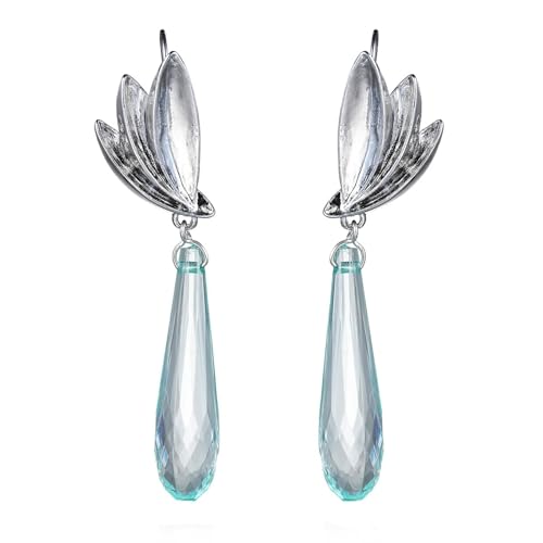Ohrringe Hängend Damen, Ohrringe Hängend Stein Hellblau Versilbert Vogelflügel und Tropfenförmige Zirkone 76X16mm für Engagement Schmuck von Wycian