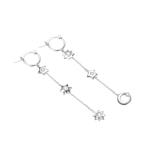 Ohrringe Hängend Damen, Silber Ohrringe Damen 925 Hängend Zirkonia Stern und Mond für Valentinstag Schmuck von Wycian