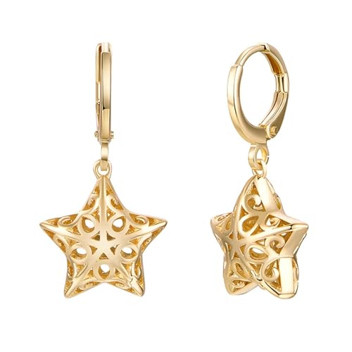 Ohrringe Hängend Elegant, Ohrringe Gold Piercing Hohler Stern 30X14mm für Damen Engagement Schmuck von Wycian