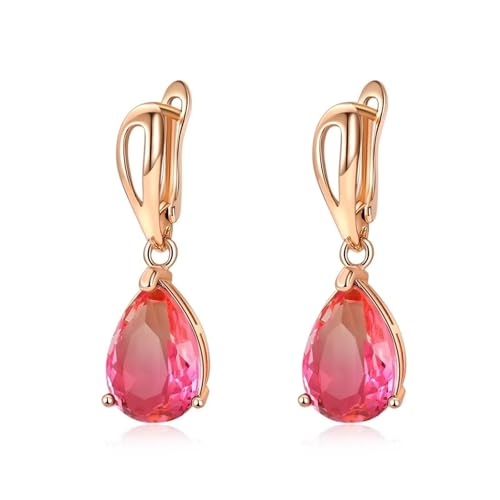 Ohrringe Hängend Elegant, Ohrringe Hängend Vergoldet Rosa Zirkonia Träne 33X15mm für Damen Neujahr Schmuck von Wycian