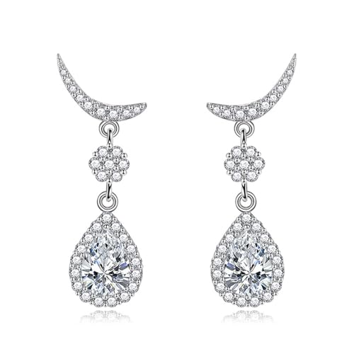 Ohrringe Hängend Hochzeit, Ohrringe Hängend 925 Weiß Süßer Halbmond mit Wassertropfen-Zirkon 33X9mm Damen Vatertag Schmuck von Wycian