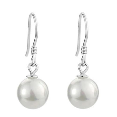 Ohrringe Hängend Hochzeit, Ohrringe Hängend Perle Weiß Runde Form 8mm für Damen Valentinstag Schmuck von Wycian