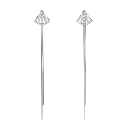 Ohrringe Hängend Klein, Ohrringe Hängend 925 Zirkonia Gewellte Quaste 13X95mm für Damen Muttertag Schmuck von Wycian