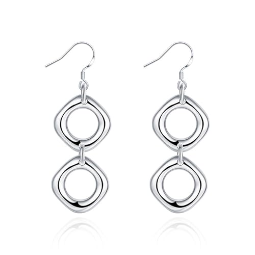 Ohrringe Hängend Klein, Ohrringe Silber Set Versilbert Doppelquadrat 52X15mm für Damen Neujahr Schmuck von Wycian