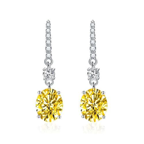 Ohrringe Hängend Klein, Zirkonia Ohrringe Damen Gelb Ovaler Zirkon mit Vier Krappen 31X8mm für Abschlussball Schmuck von Wycian