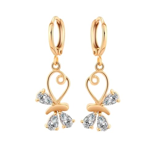 Ohrringe Hängend Klein, Zirkonia Ohrringe Hängend Gold Creolen- und Schmetterlingsform mit Zirkonia 10X32mm Damen Abschlussball Schmuck Ohrringe Hängend Klein, Zirkonia Ohrringe Hängend Gold Creolen- und Schmetterlingsform mit Zirkonia 10X32mm Damen Abschlussball Schmuck von Wycian