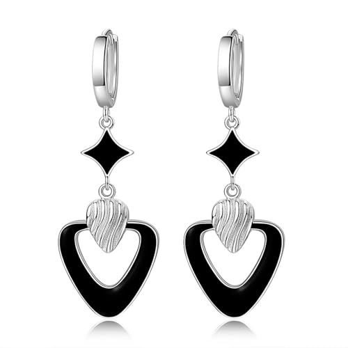 Ohrringe Hängend Modern, Ohrringe Gold Piercing Versilbert Sterne und Durchbrochenes Umgekehrtes Dreieck 50X18mm für Damen Neujahr Schmuck von Wycian