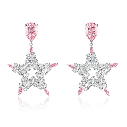 Ohrringe Hängend Modern, Ohrringe Hängend Stein Rosa Versilbert Tropfenförmiger Zirkonia und Hohles Pentagramm 56X39mm für Damen Neujahr Schmuck Ohrringe Hängend Modern, Ohrringe Hängend Stein Rosa Versilbert Tropfenförmiger Zirkonia und Hohles Pentagramm 56X39mm für Damen Neujahr Schmuck von Wycian