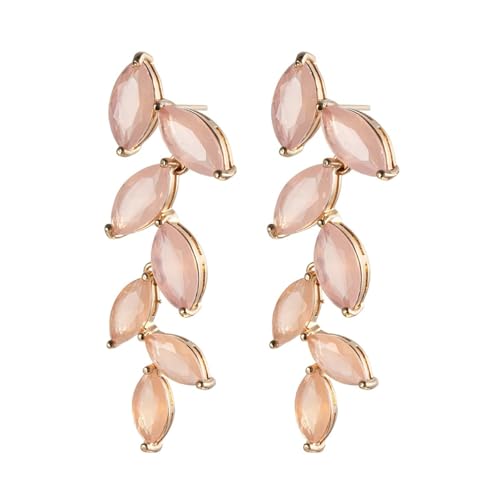 Ohrringe Hängend Modern, Ohrringe Hängend Vergoldet Rosa Kristall Blätter 50X18mm für Damen Abschluss Schmuck von Wycian