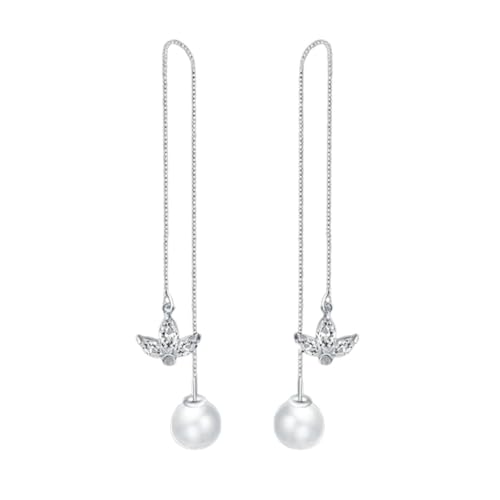 Ohrringe Hängend Modern, Zirkonia Ohrringe Hängend Weißgold Versilbert Blume mit Perle 145X10mm für Damen Valentinstag Schmuck von Wycian
