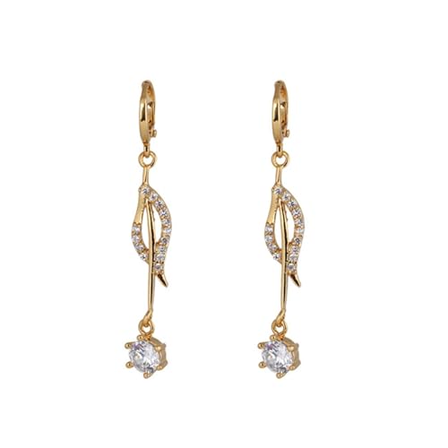 Ohrringe Hängend Modeschmuck, Ohrringe Hängend Stein Gold Creolen und Hohle Blattform mit Zirkonia 6.5X52mm für Damen Valentinstag Schmuck von Wycian