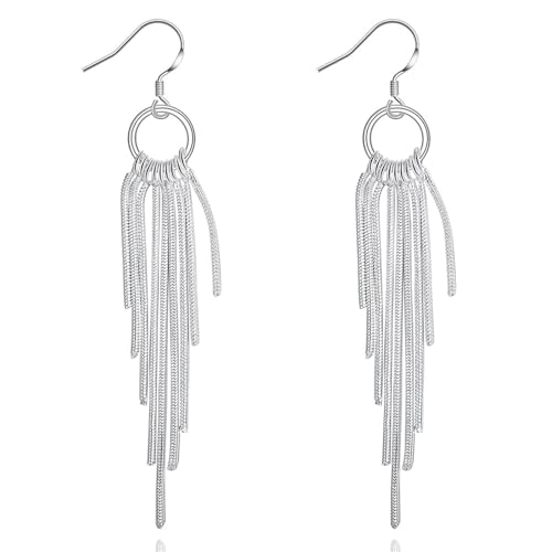 Ohrringe Hängend Modeschmuck, Ohrringe Silber Set Versilbert Lange Quasten 85X10mm für Damen Hochzeit Schmuck von Wycian