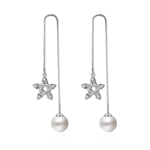 Ohrringe Hängend Modeschmuck, Zirkonia Ohrringe Hängend Versilbert Stern mit Perle 148X13.5mm für Damen Jubiläum Schmuck von Wycian