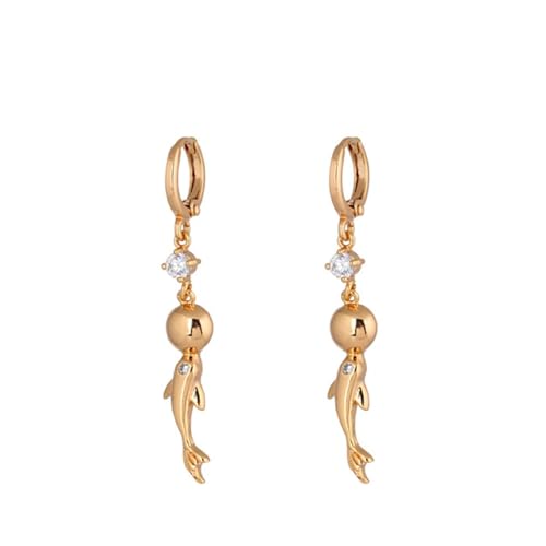 Ohrringe Hängend Set, Ohrringe Hängend Stein Gold Creolen und Delfinform mit Zirkonia 6X45mm für Damen Vatertag Schmuck von Wycian