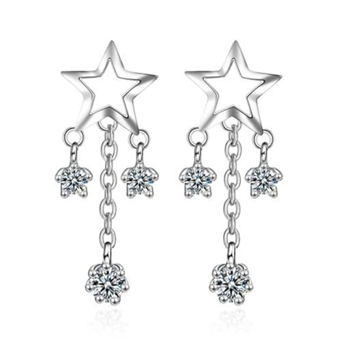 Ohrringe Hängend Set, Ohrringe Silber Frauen Versilbert Zirkonia Sterne 26.3X10mm für Damen Geburtstag Schmuck Ohrringe Hängend Set, Ohrringe Silber Frauen Versilbert Zirkonia Sterne 26.3X10mm für Damen Geburtstag Schmuck von Wycian