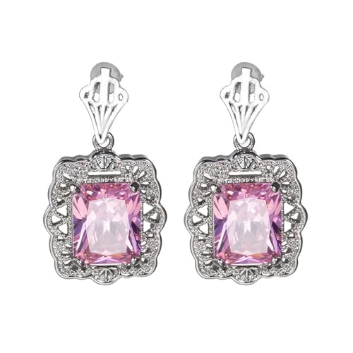 Ohrringe Hängend Set, Zirkonia Ohrringe Set Rosa Versilbert Quadratischer Zirkonia mit Durchbrochener Spitze für Damen Vatertag Schmuck Ohrringe Hängend Set, Zirkonia Ohrringe Set Rosa Versilbert Quadratischer Zirkonia mit Durchbrochener Spitze für Damen Vatertag Schmuck von Wycian