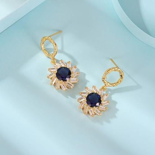 Ohrringe Hängend Vintage, Ohrringe Hängend Vergoldet Blau Zirkonia Blumen 32X17mm für Damen Abschlussball Schmuck von Wycian
