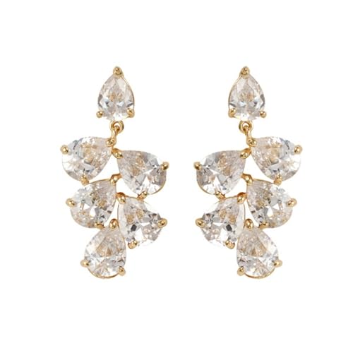 Ohrringe Hängend Vintage, Zirkonia Ohrringe Hängend Gold Blatt mit Birnenförmigem Zirkonia 18X35mm für Damen Vatertag Schmuck von Wycian