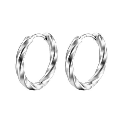 Ohrringe Herren, Creolen Edelstahl Damen Silber Verdrehter Kreis 12X2.5mm für Männer Hochzeit Schmuck von Wycian