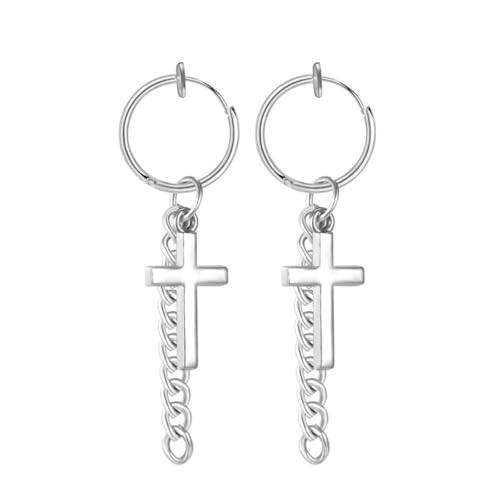 Ohrringe Herren, Edelstahl Creolen Silber Kreuzquastenkette für Männer Jubiläum Schmuck von Wycian